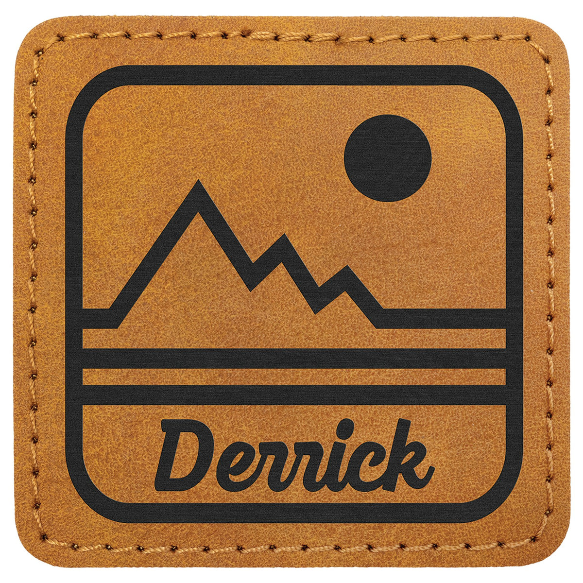 Engraved Creekside Square Leatherette Patch with Kota Pro Adhesive - Light Brown / 2 1/2 x 2 1/2 in