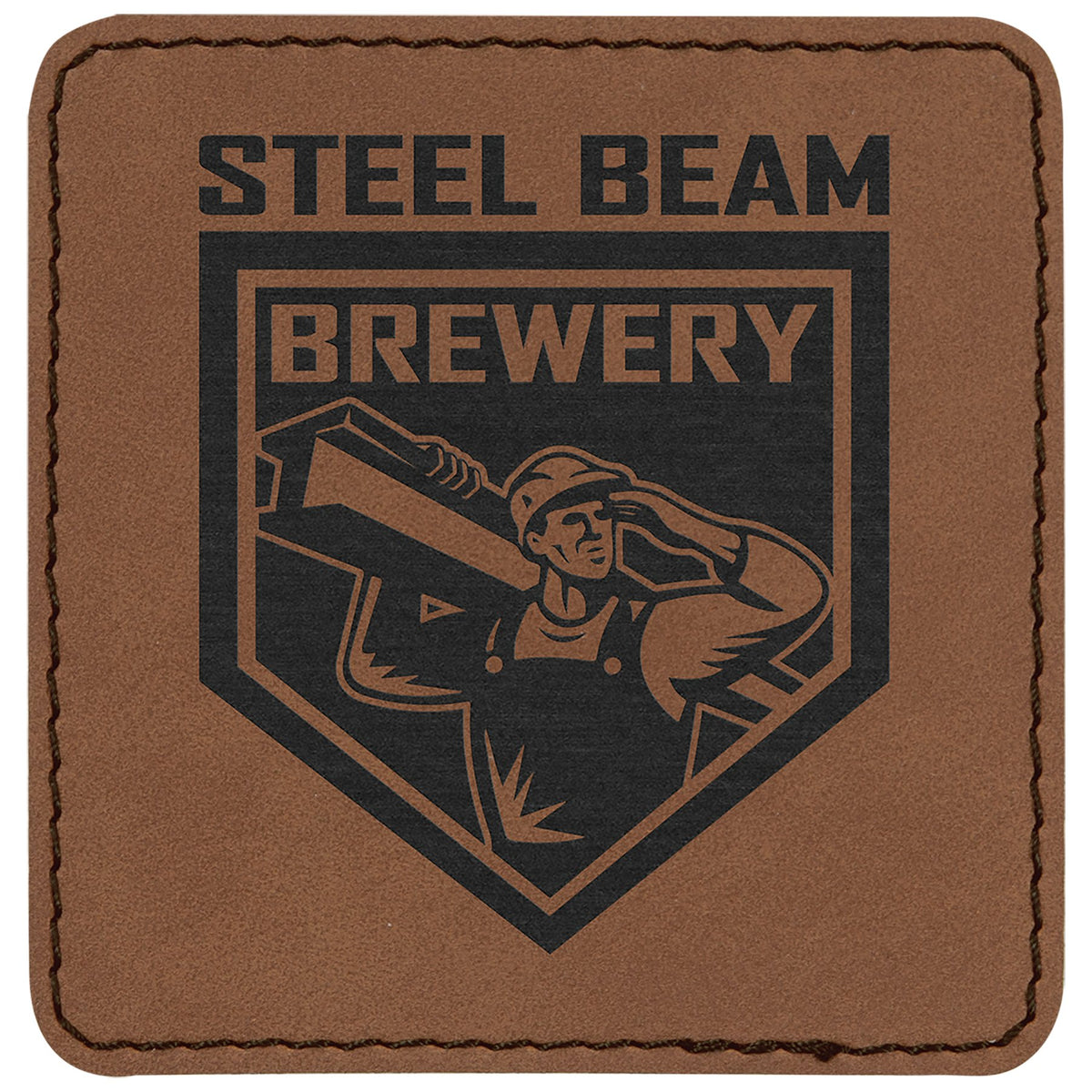 Engraved Square Leatherette Patch with Adhesive - Dark Brown / 3 x 3 in