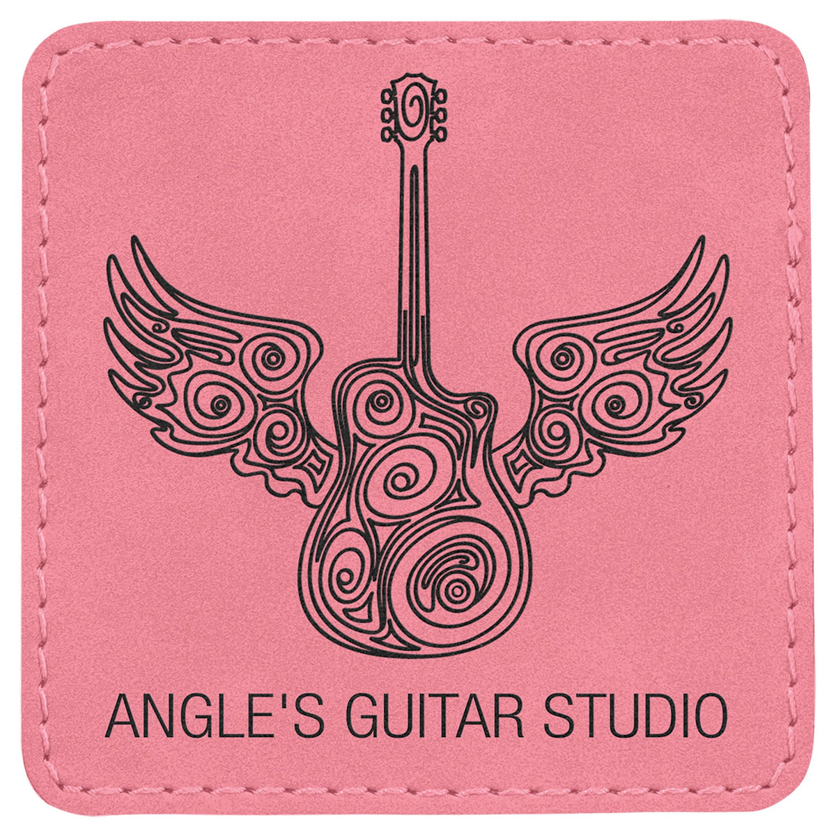 Engraved Square Leatherette Patch with Adhesive - Pink / 3 x 3 in