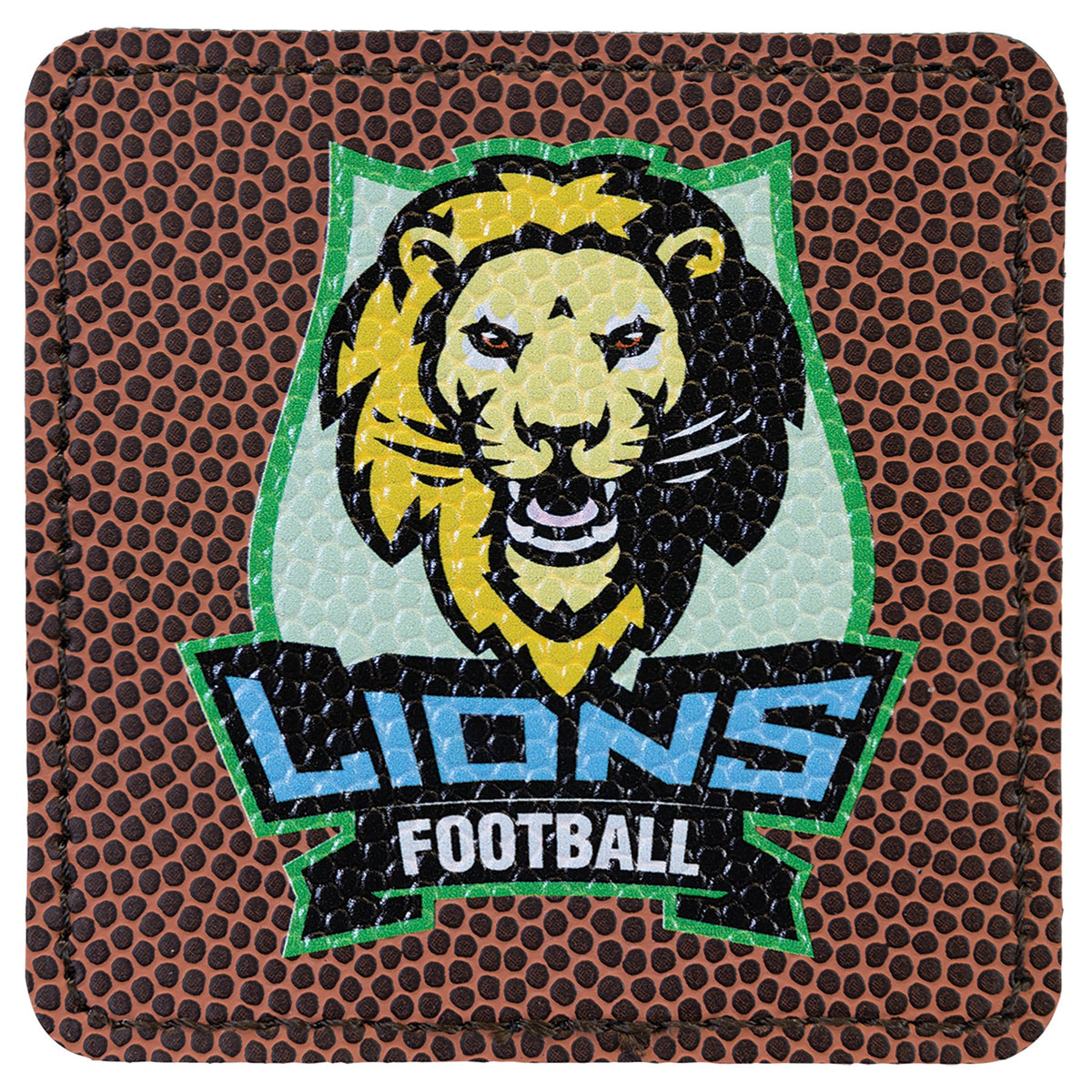 Engraved Football Square Leatherette Patch with Adhesive - 3 x 3 in