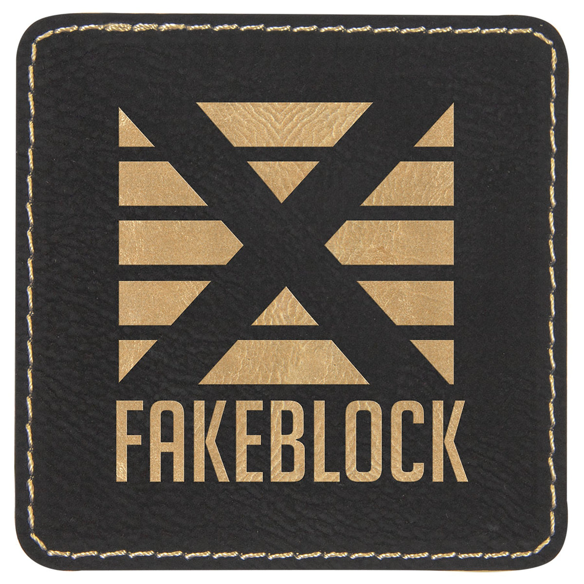 Engraved Square Leatherette Patch with Kota Pro Adhesive - Black/Gold / 3 x 3 in