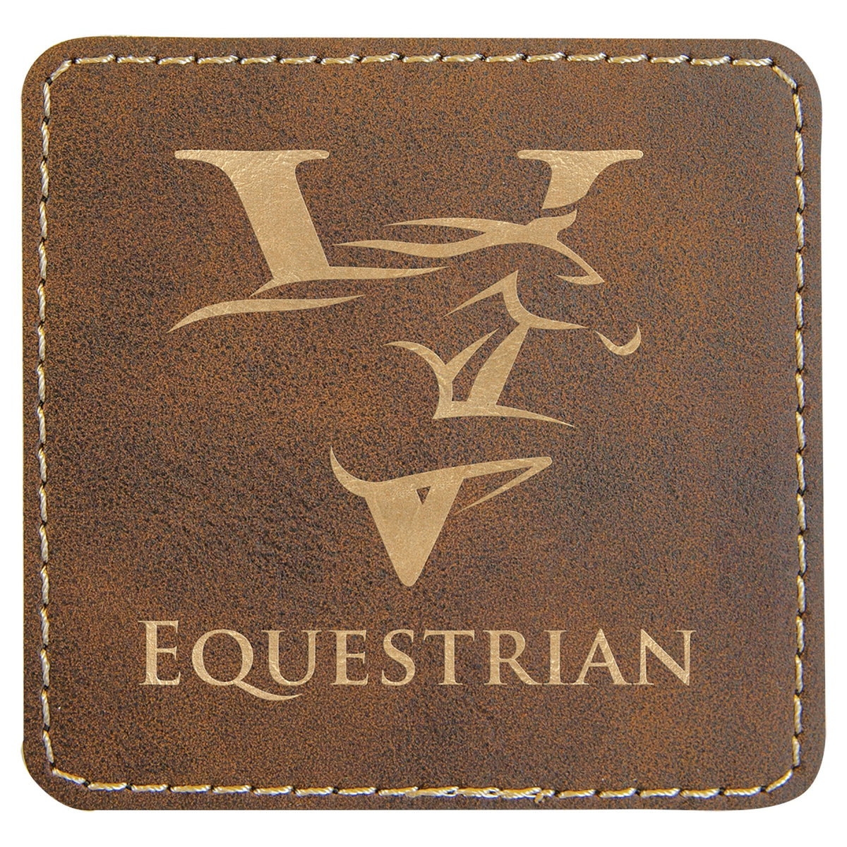 Engraved Square Leatherette Patch with Kota Pro Adhesive - Rustic/Gold / 3 x 3 in