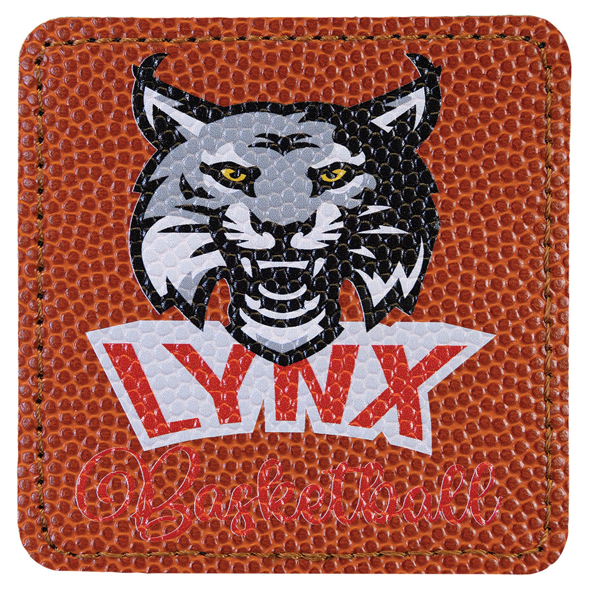 Engraved Basketball Square Leatherette Patch with Kota Pro Adhesive - 3 x 3 in