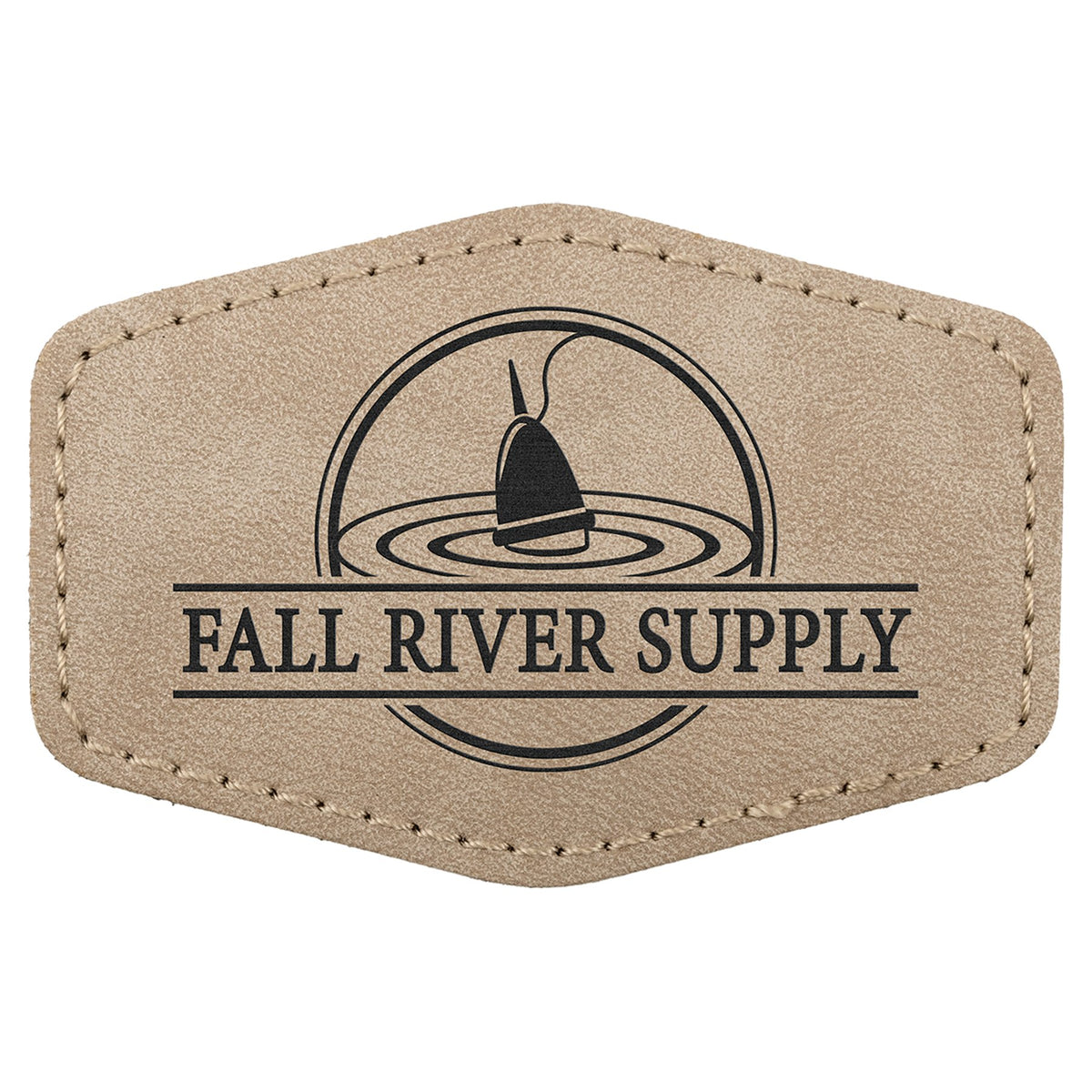 Engraved Creekside Hex Leatherette Patch with Kota Pro Adhesive - Light Tan / 3 x 2 in
