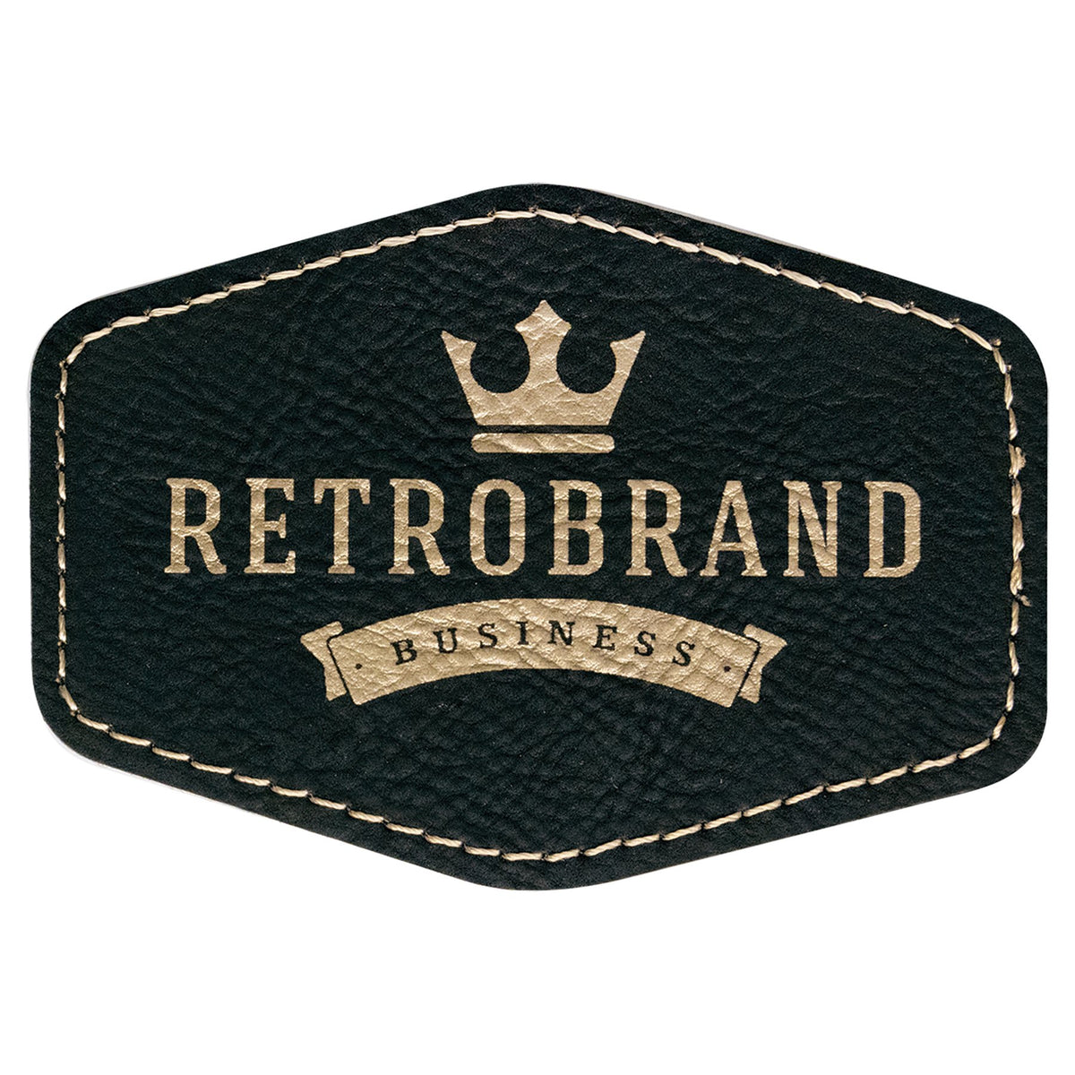 Engraved Hex Leatherette Patch with Kota Pro Adhesive - Black/Gold / 3 1/2 x 2 1/2 in