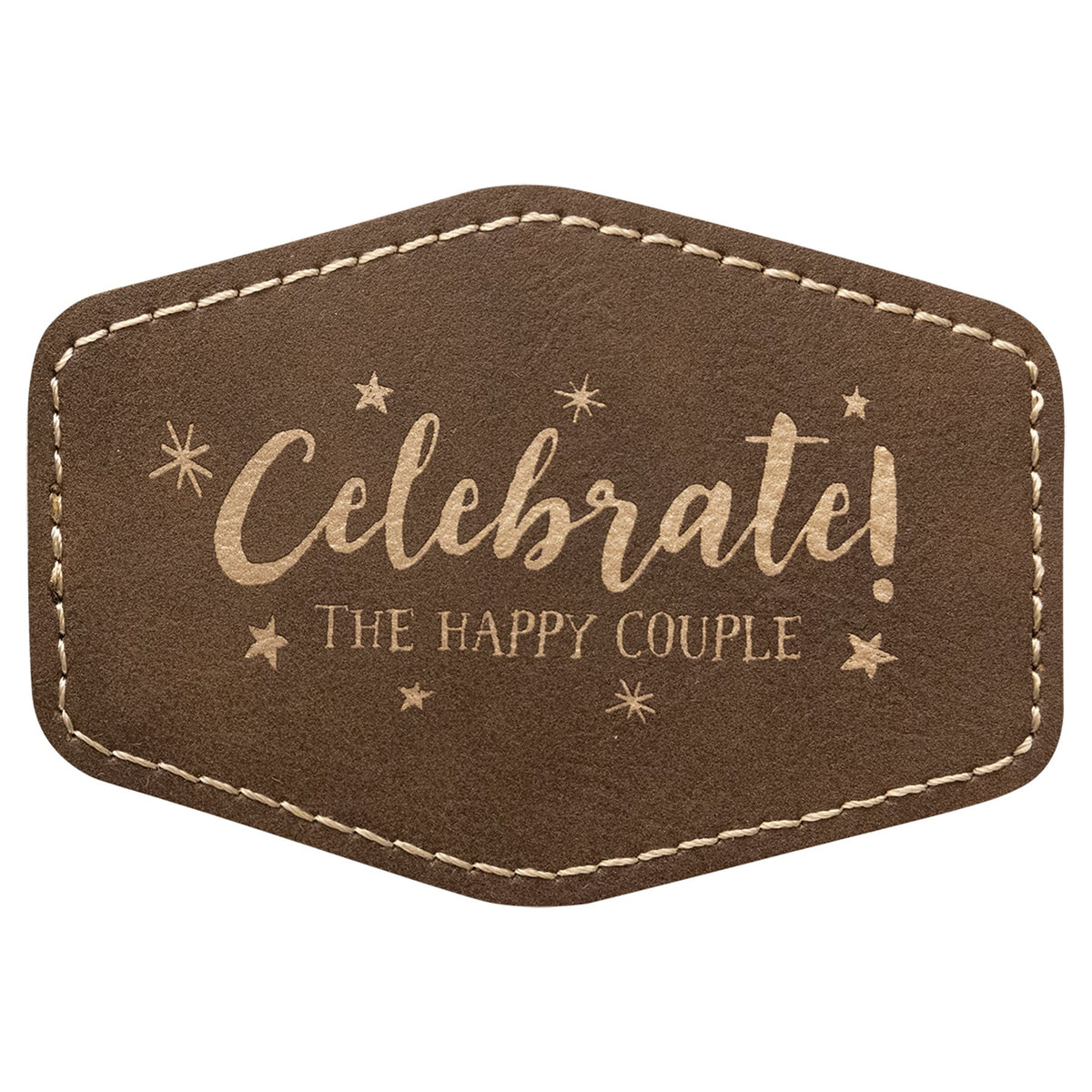 Engraved Hex Leatherette Patch with Kota Pro Adhesive - Rustic/Gold / 3 1/2 x 2 1/2 in