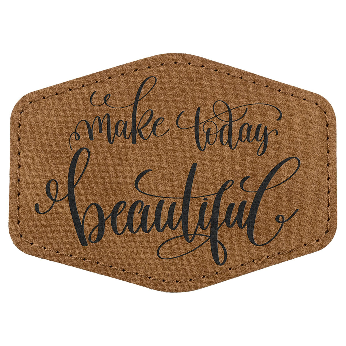 Engraved Creekside Hex Leatherette Patch with Kota Pro Adhesive - Medium Brown / 3 1/2 x 2 1/2 in