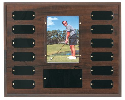 Engraved Cherry Finish 12-Plate Perpetual Plaque with Photo Holder - 13 x 10 1/2 in (3 1/2 x 5 photo)