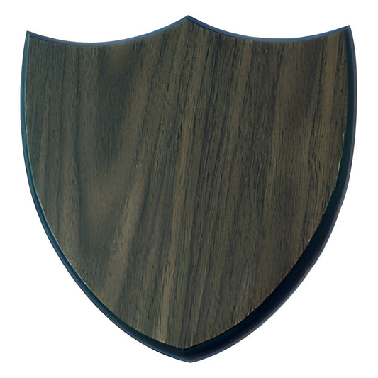 Engraved Walnut Finish Shield Plaque - 7 1/8 x 7 5/8 in