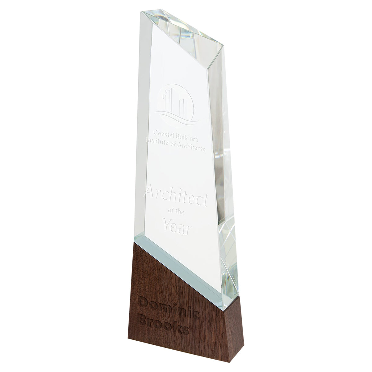Engraved Peak Sierra Glass with Walnut Base
