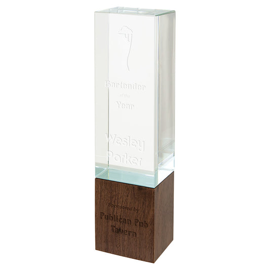 Engraved Rectangle Sierra Glass with Walnut Base - 9 in