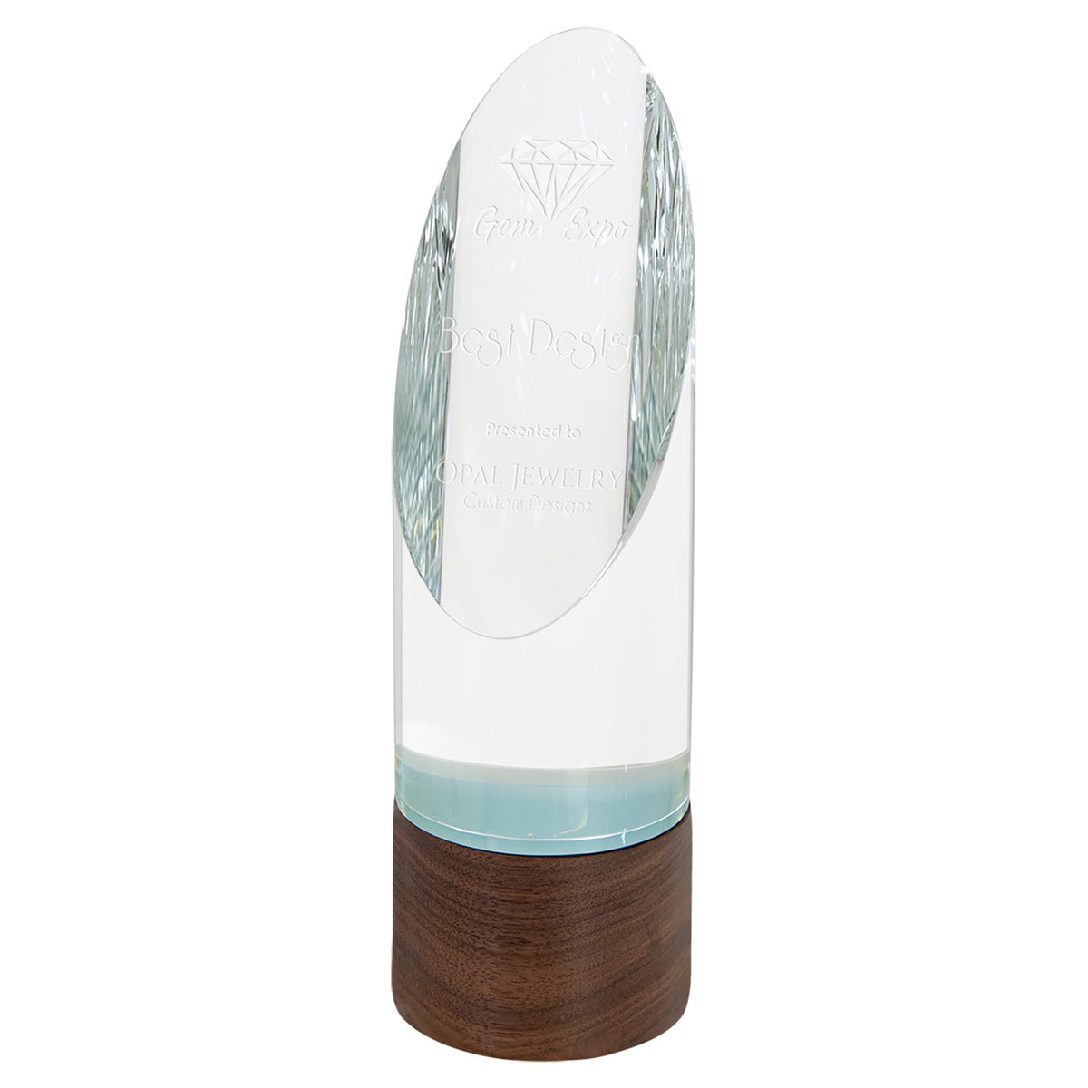 Engraved Cylinder Sierra Glass with Walnut Base - 9 in dia.