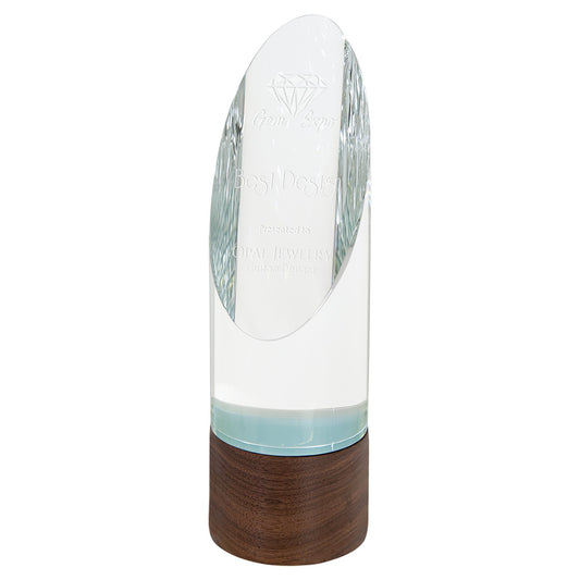 Engraved Cylinder Sierra Glass with Walnut Base - 9 in dia.