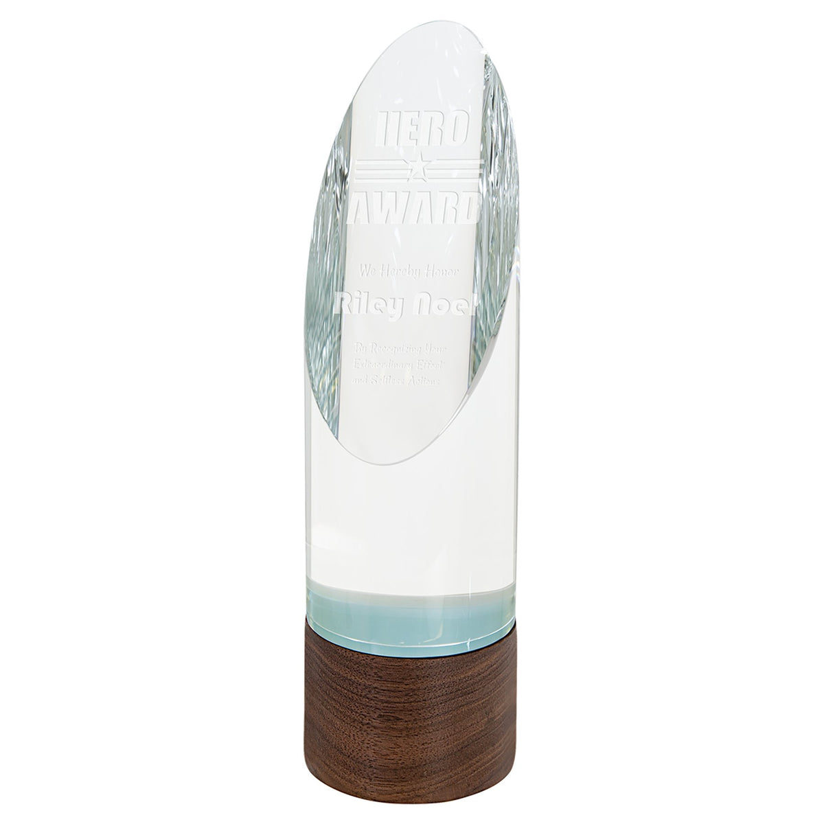 Engraved Cylinder Sierra Glass with Walnut Base - 9 3/4 in dia.