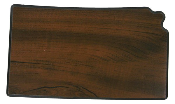 Engraved Walnut Finish Black Edge Kansas State Plaque - 7 1/4 x 12 1/4 in