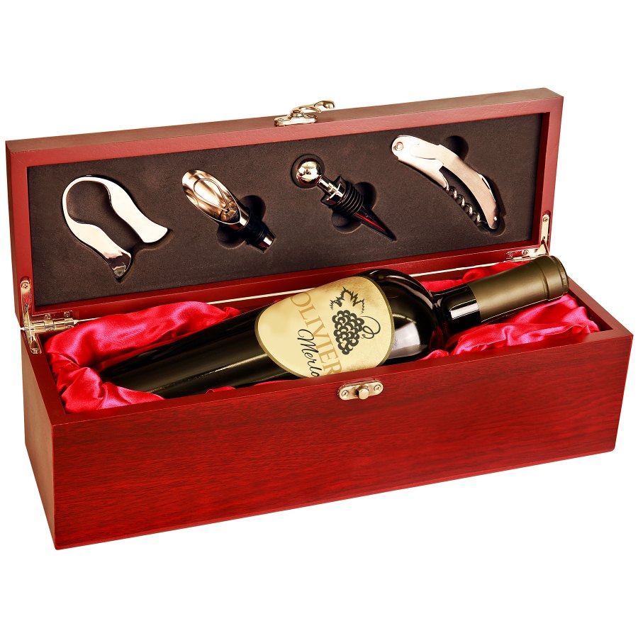 Engraved Single Wine Box with Tools - Rosewood