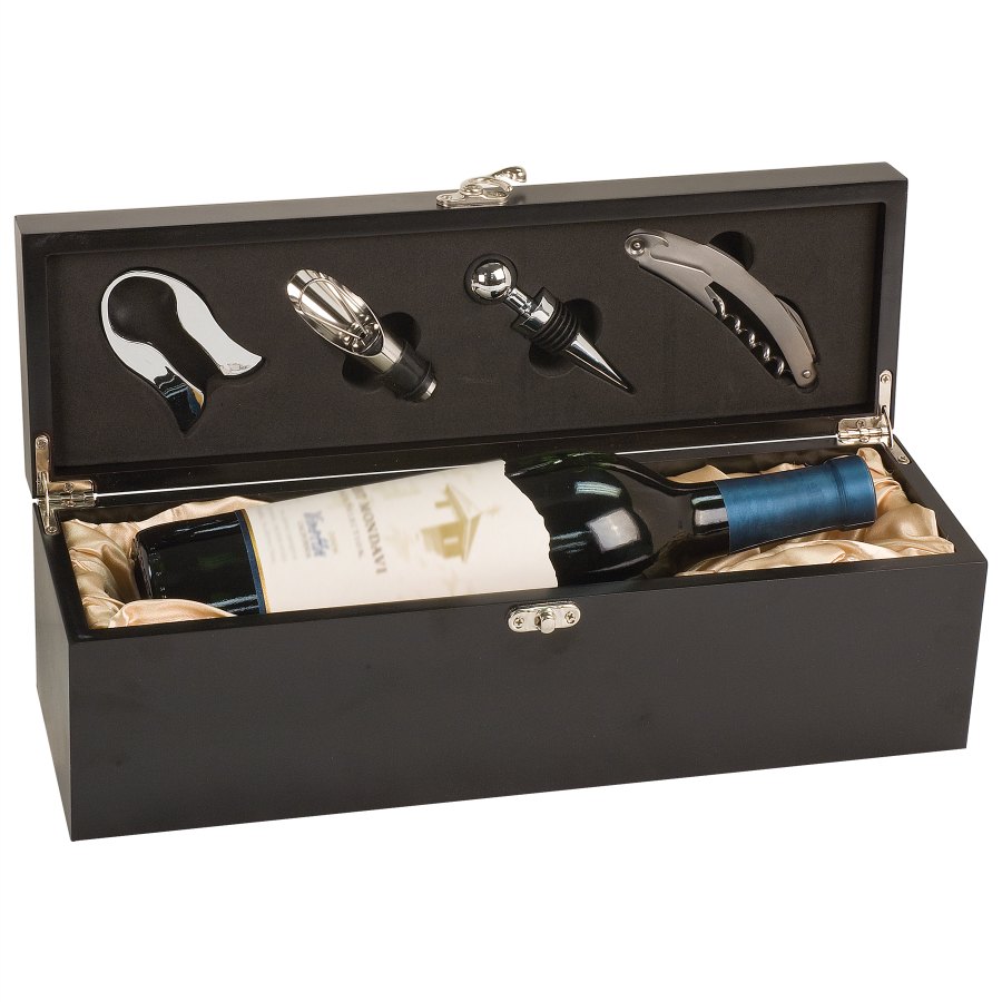 Engraved Single Wine Box with Tools - Matte Black