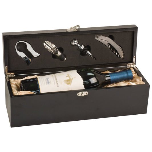 Engraved Single Wine Box with Tools - Matte Black