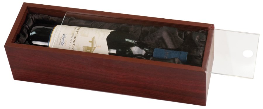 Engraved Rosewood Finish Wine Box with Clear Acrylic Lid