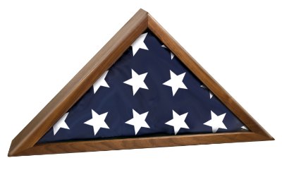 Engraved Piano Finish Flag Display Case - Walnut / 25 x 12 1/2 x 3 3/4 in