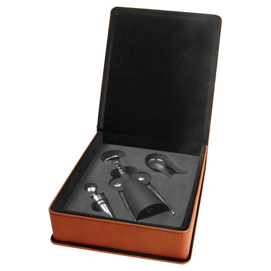 Engraved Leatherette 3-Piece Wine Tool Gift Set - Rawhide
