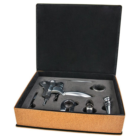 Engraved Leatherette 5-Piece Wine Tool Gift Set - Cork