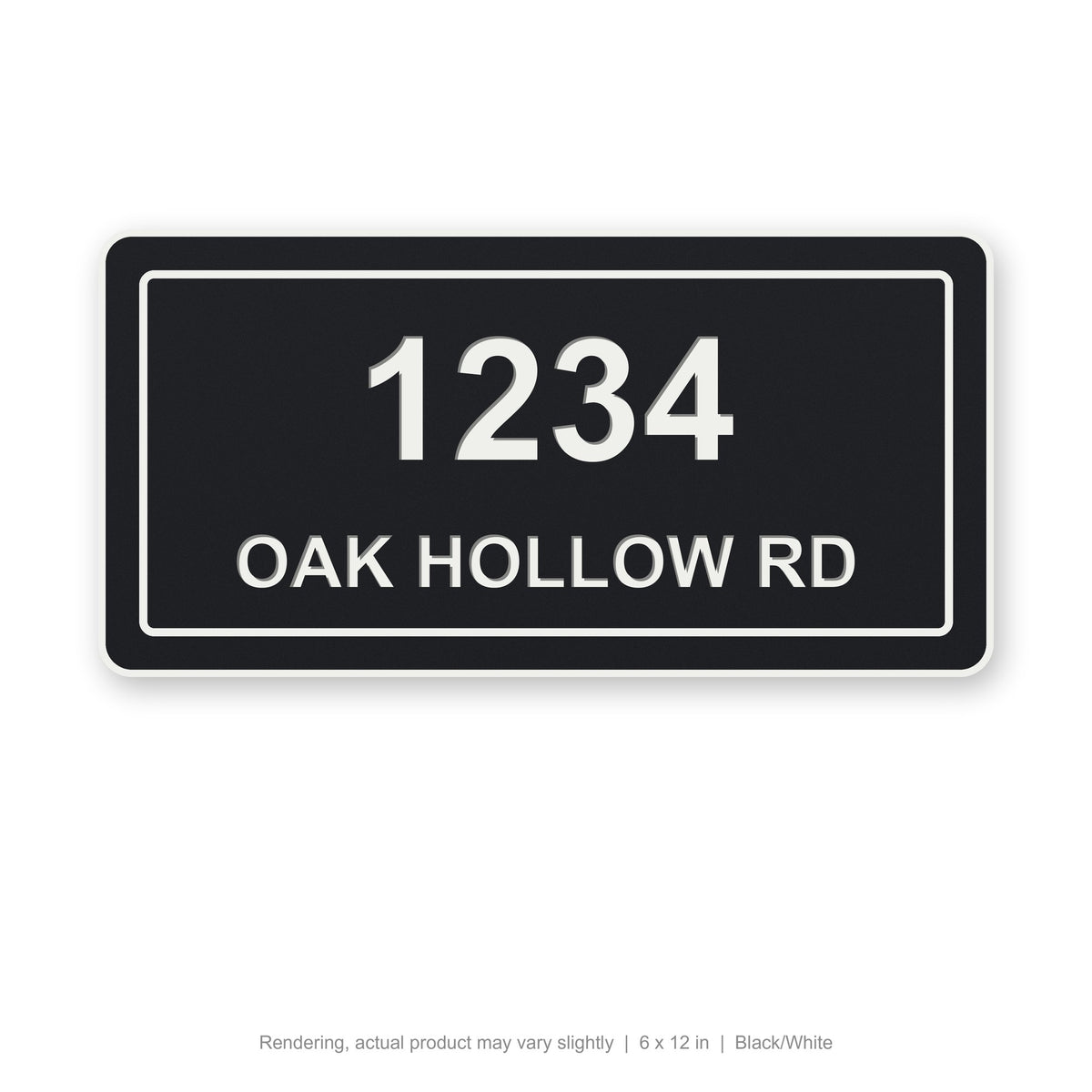 Routed Address Plaque, 6 x 12 in, Black/White (rendering)