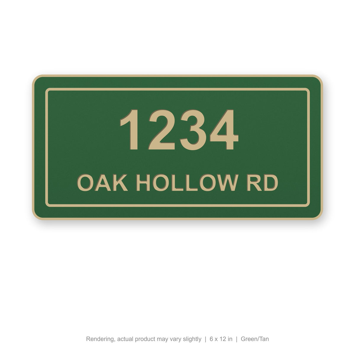 Routed Address Plaque, 6 x 12 in, Green/Tan (rendering)