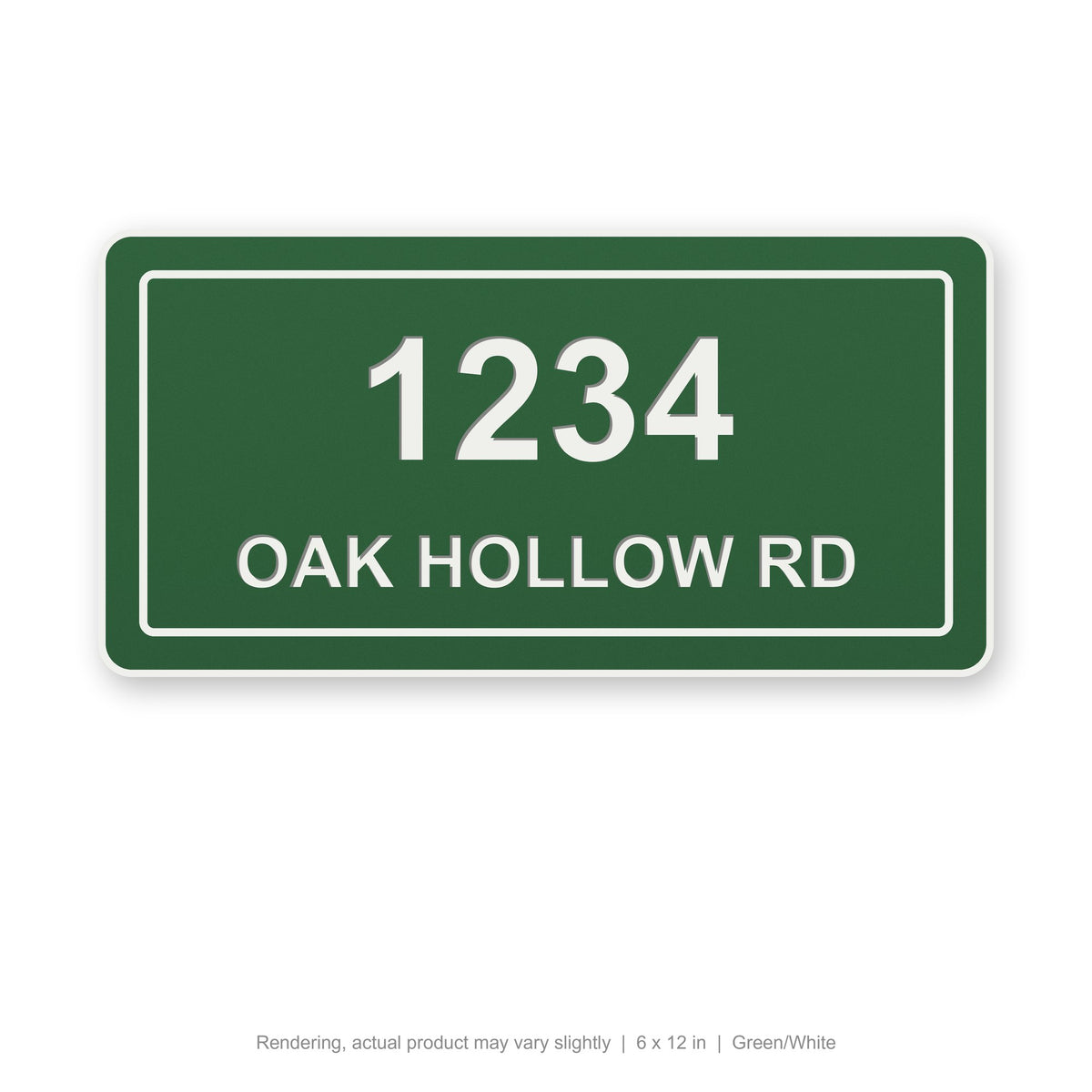Routed Address Plaque, 6 x 12 in, Green/White (rendering)
