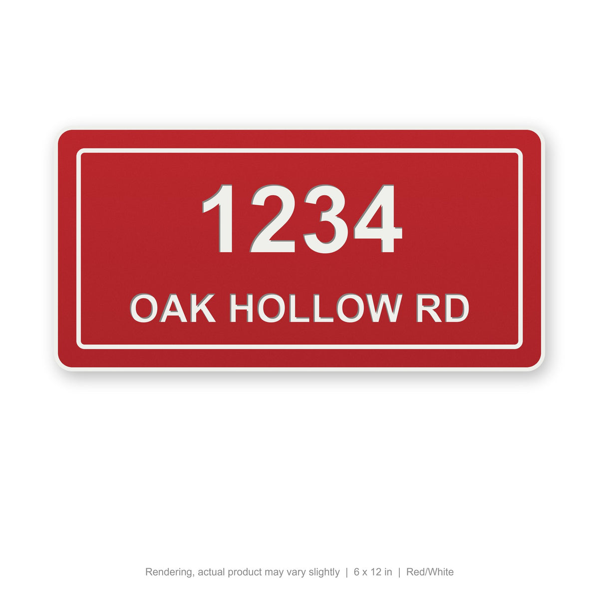 Routed Address Plaque, 6 x 12 in, Red/White (rendering)
