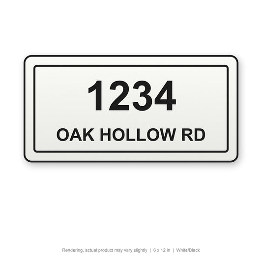 Routed Address Plaque, 6 x 12 in, White/Black (rendering)