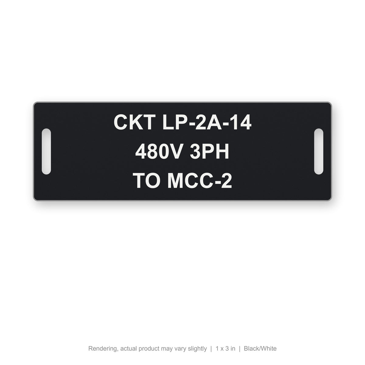 Engraved Cable Tag with Tie Slots (Phenolic-Style), 1 x 3 in, Black/White (rendering)