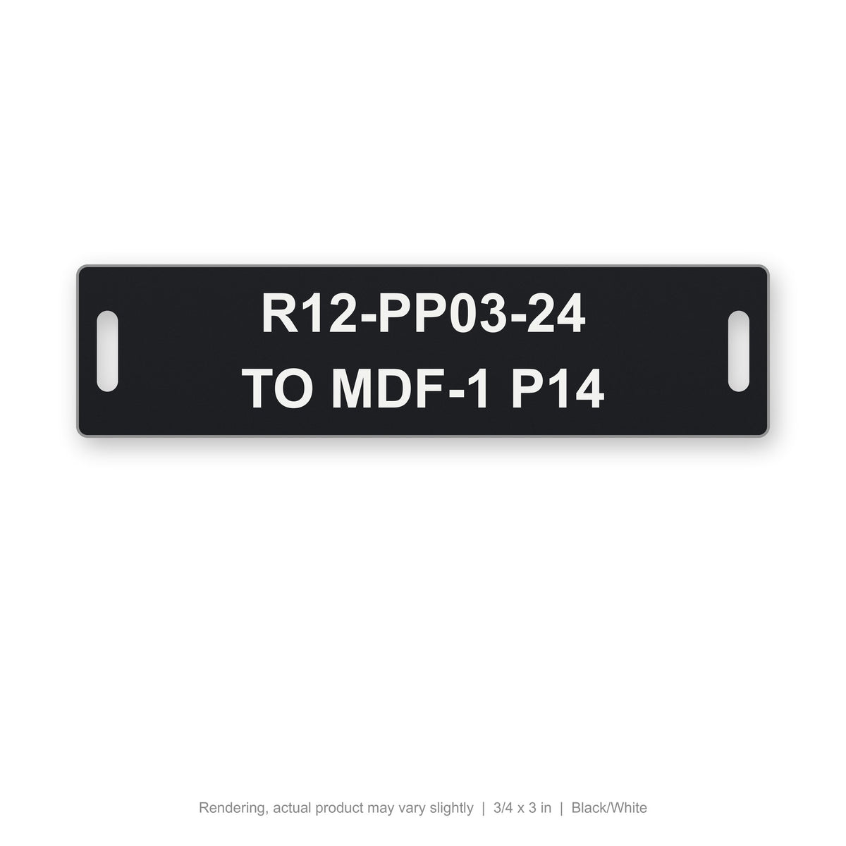 Engraved Cable Tag with Tie Slots (Phenolic-Style), 3/4 x 3 in, Black/White (rendering)