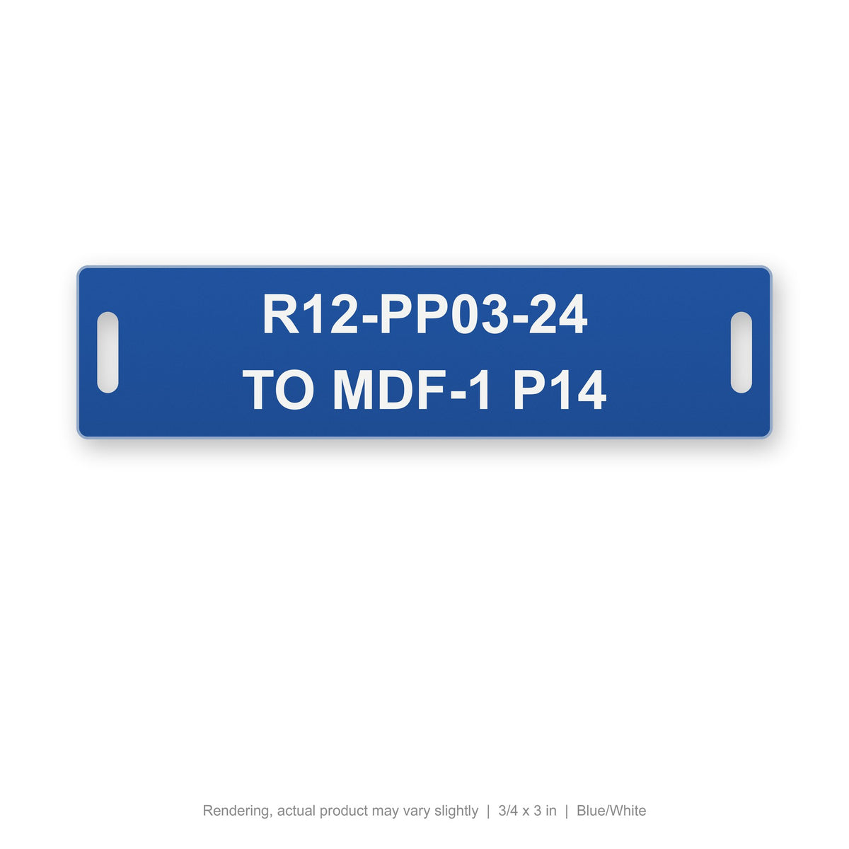 Engraved Cable Tag with Tie Slots (Phenolic-Style), 3/4 x 3 in, Blue/White (rendering)