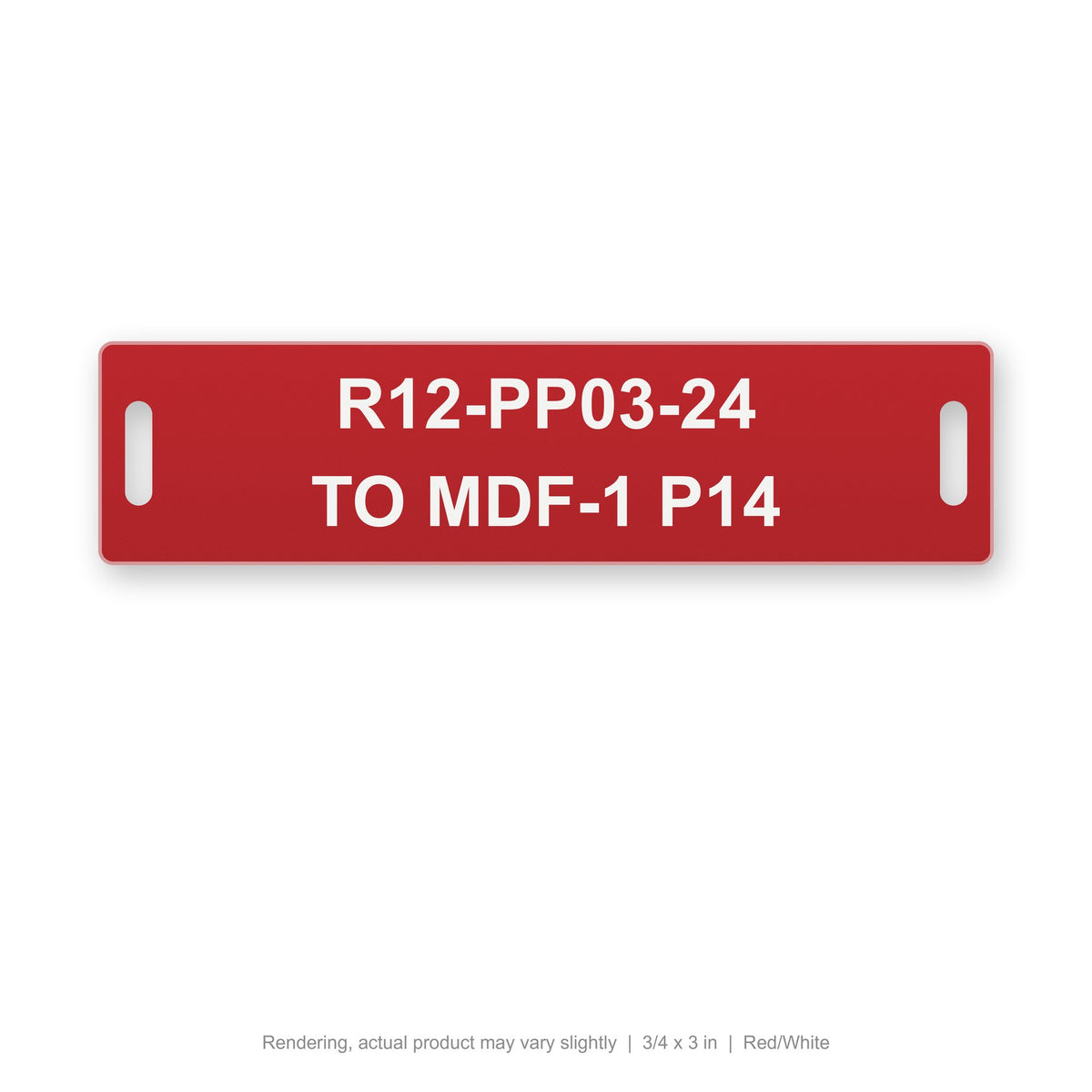 Engraved Cable Tag with Tie Slots (Phenolic-Style), 3/4 x 3 in, Red/White (rendering)