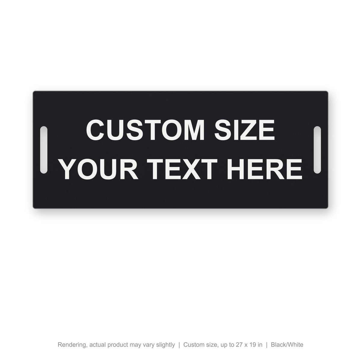 Engraved Cable Tag with Tie Slots (Phenolic-Style), custom size, Black/White (rendering)