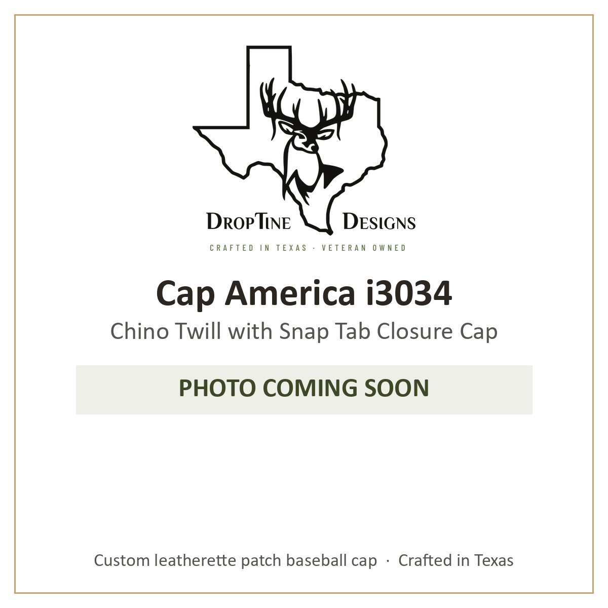 Photo coming soon: Cap America i3034 Chino Twill with Snap Tab Closure Cap