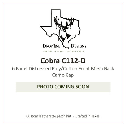 Photo coming soon: Cobra C112-D 6 Panel Distressed Poly/Cotton Front Mesh Back Camo Cap