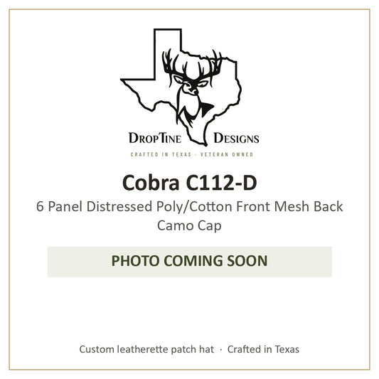 Photo coming soon: Cobra C112-D 6 Panel Distressed Poly/Cotton Front Mesh Back Camo Cap
