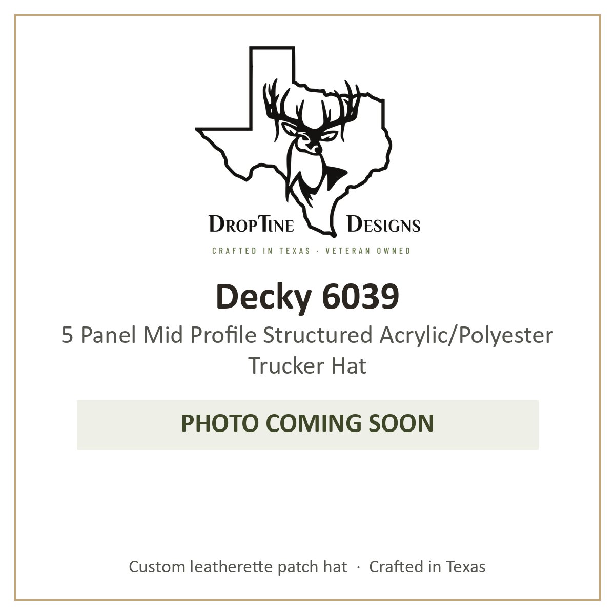 Photo coming soon: Decky 6039 5 Panel Mid Profile Structured Acrylic/Polyester Trucker Hat