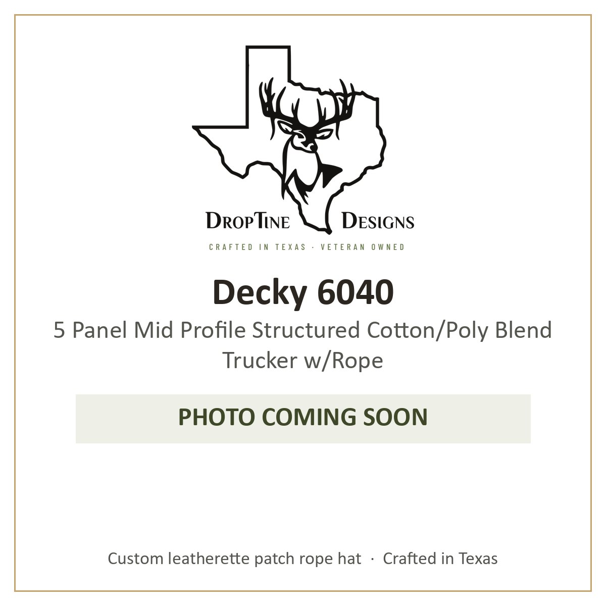Photo coming soon: Decky 6040 5 Panel Mid Profile Structured Cotton/Poly Blend Trucker w/Rope
