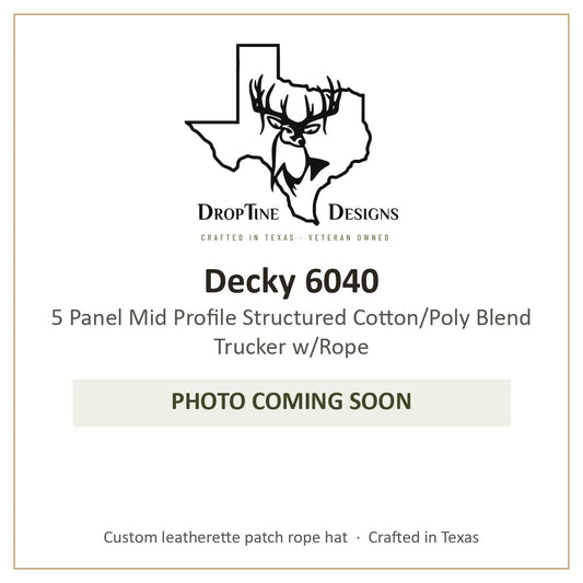 Photo coming soon: Decky 6040 5 Panel Mid Profile Structured Cotton/Poly Blend Trucker w/Rope