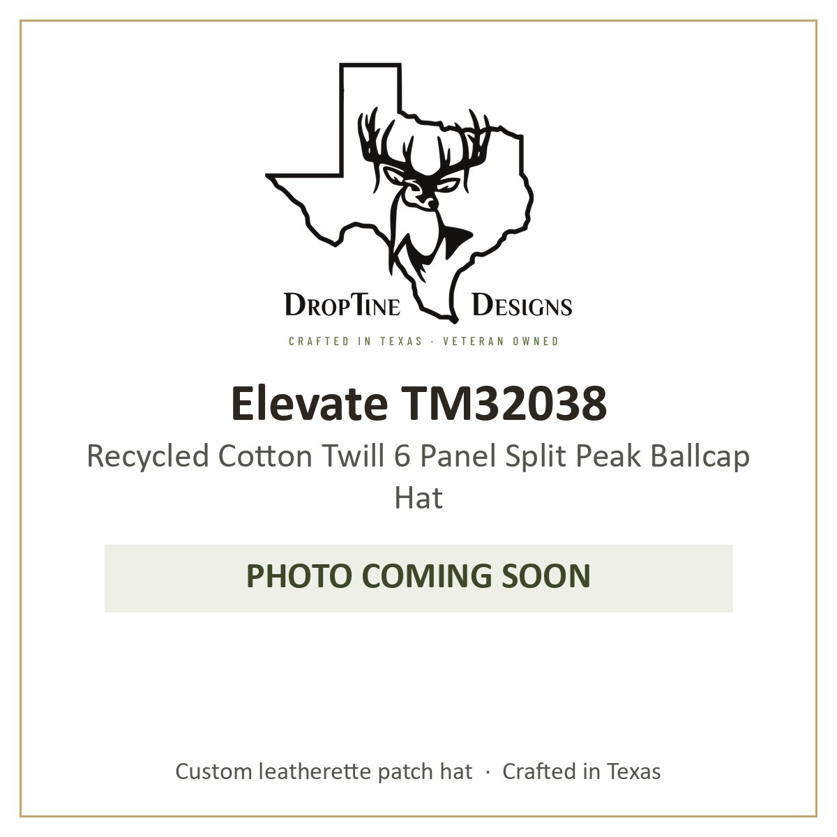 Photo coming soon: Elevate TM32038 Recycled Cotton Twill 6 Panel Split Peak Ballcap Hat