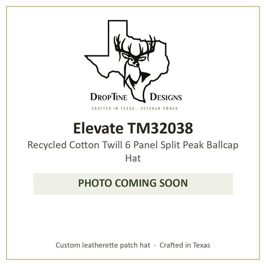 Photo coming soon: Elevate TM32038 Recycled Cotton Twill 6 Panel Split Peak Ballcap Hat