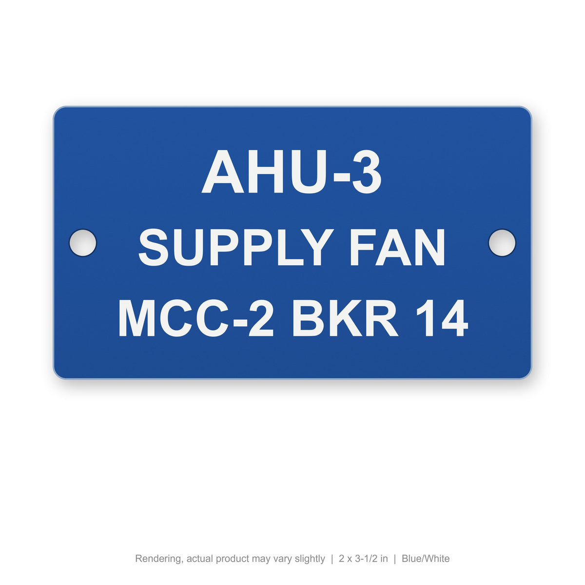 Engraved Outdoor Equipment Tag, 2 x 3-1/2 in, Blue/White (rendering)