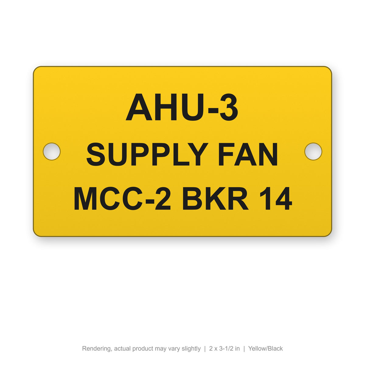 Engraved Outdoor Equipment Tag, 2 x 3-1/2 in, Yellow/Black (rendering)