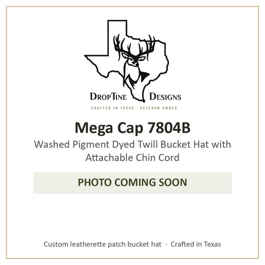 Photo coming soon: Mega Cap 7804B Washed Pigment Dyed Twill Bucket Hat with Attachable Chin Cord