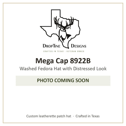 Photo coming soon: Mega Cap 8922B Washed Fedora Hat with Distressed Look