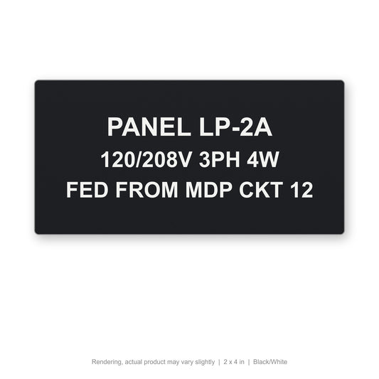 Engraved Panel Label (Phenolic-Style), 2 x 4 in, Black/White (rendering)