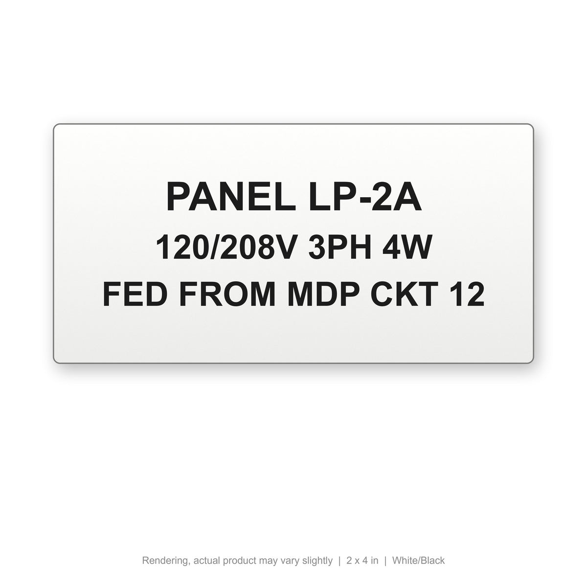 Engraved Panel Label (Phenolic-Style), 2 x 4 in, White/Black (rendering)